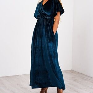 Latched Mama Teal Maxi Velour Dress EUC Small